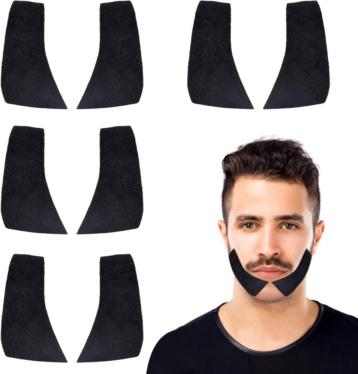 4 Paar Zwarte Zelfklevende Basets voor Cosplay, Festival en Rockabilly Accessoires, Retro Stijl en Volwassenenmode