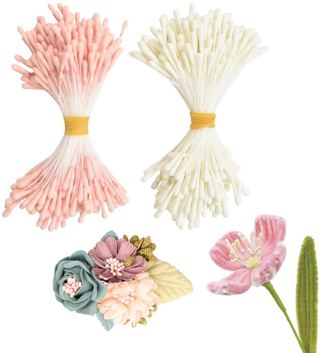 Seb2 - Kunstbloem Stamens - Dubbelzijdige Stamens voor DIY - 350 Stuks - Roze en Wit - Creatieve Bloemaccessoires - Geschikt voor Bruiloft en Fe...