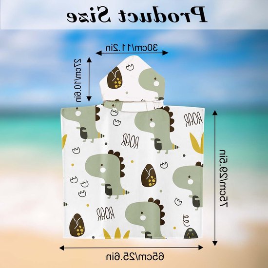 Hooded Badponcho voor Kinderen 65 x 75 cm - Microvezel Handdoek voor Zwemmen, Strand en Douchen — afbeelding 2