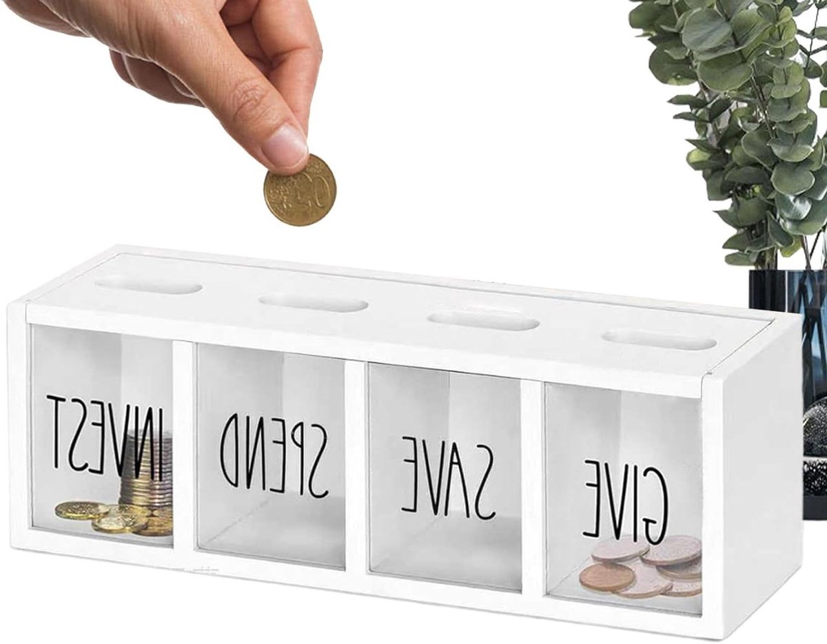 Spaarpot Kinderen - Geldkluis Munten - Geld Leren Beheren - Magnetische Muurbevestiging - 35x12x10 cm - Wit