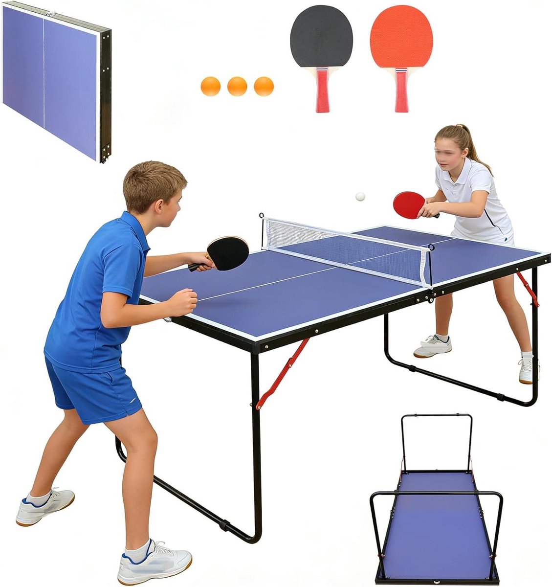 Mini Tafeltennistafel - Kleine Pingpongtafel - Recreatief Spel - Inklapbaar Ontwerp - 137x76x68.5cm - Blauw