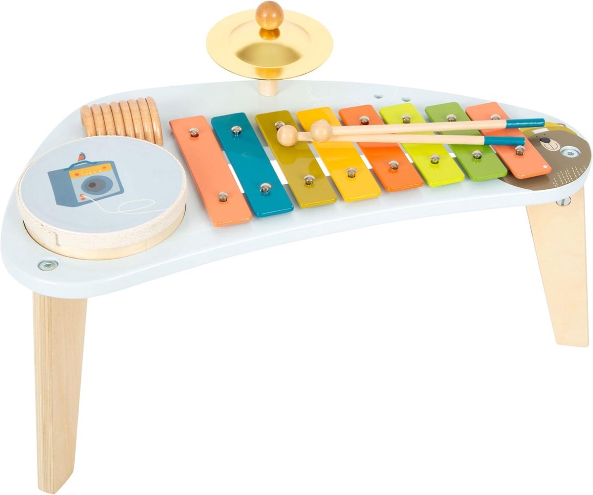 Houten Muziektafel met Xylofoon, Trommel en Bekkens voor Kinderen