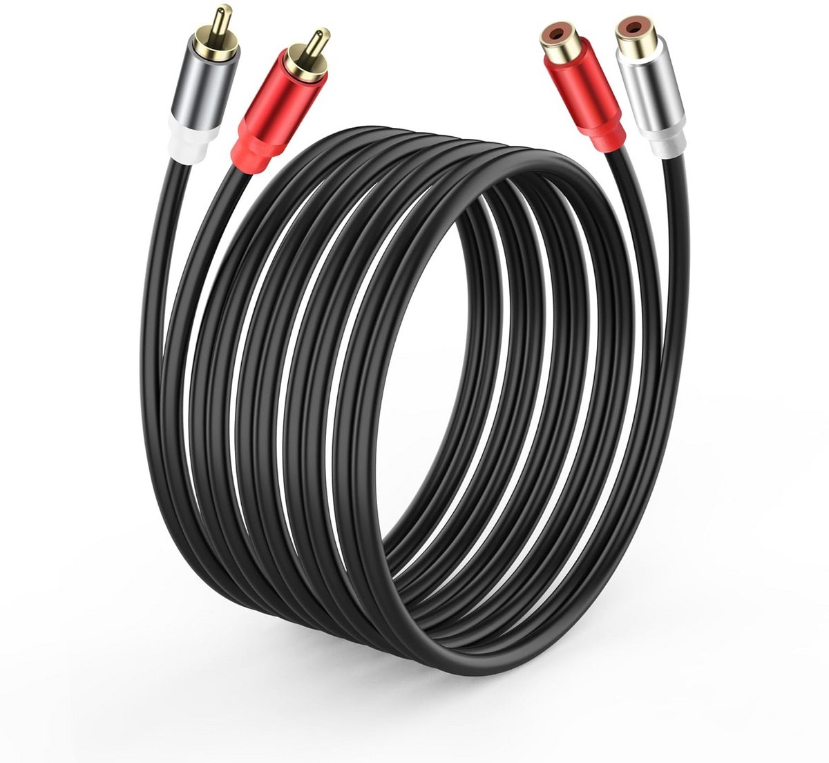 2x RCA Verlengkabels (M/V) - Stereo Audio & Subwoofer Kabel - 1.8 Meter - 24K Verguld