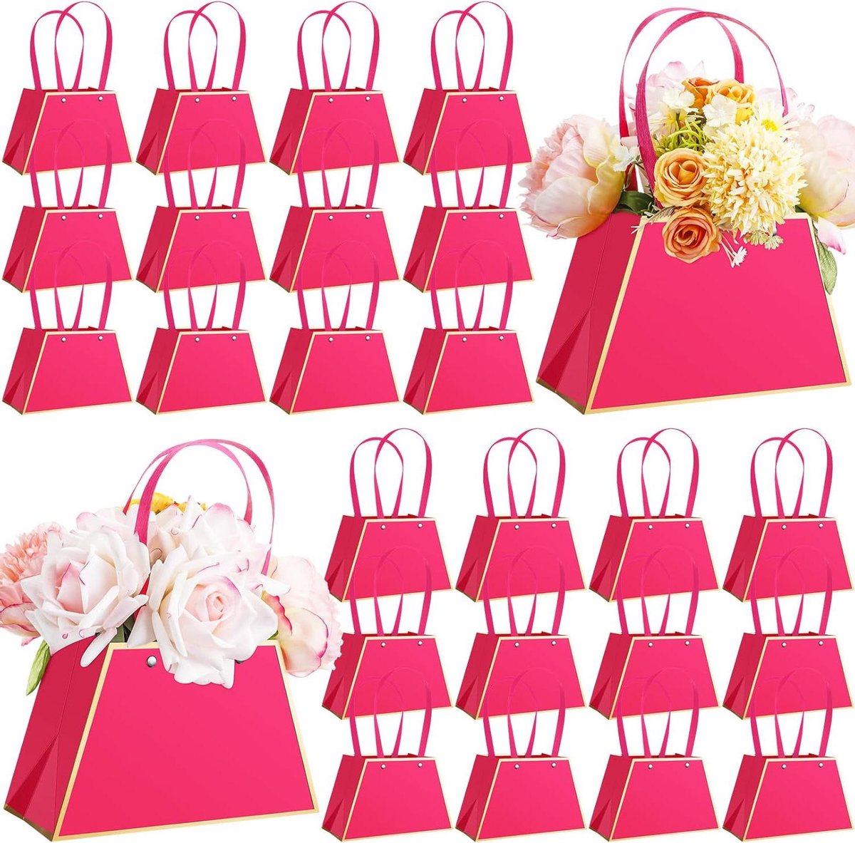 Noveread 24pcs Mother's Day Flowers Bouquet Bags Bulk Wedding Portable Flower Wrapping Paper Gift Boxes for Arrangement with Handle Waterproof Florist Supplies for Moms Women Birthday
