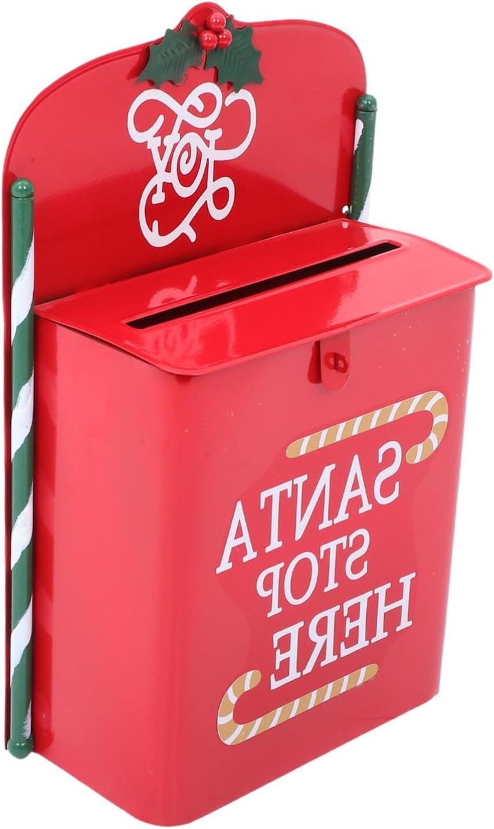 Kerst Metalen Box - Sinterklaas Post - Briefjes Ontvangen - Uniek Santa Design - 35 cm Breed - Rood