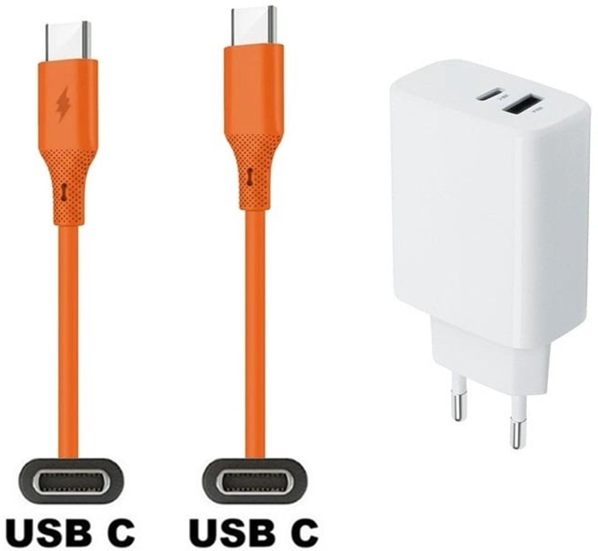 35W super snellader met 2 poorten USB C en USB C + 1,0m USB C naar C kabel. Universele PD lader. Oplader adapter past op Universeel Asus, ZTE, Fairphone, Sony Xperia, OPPO, Nokia, Acer, Arnova, BlackBerry, Anker (Soundcore), Archos, Poly Voyager