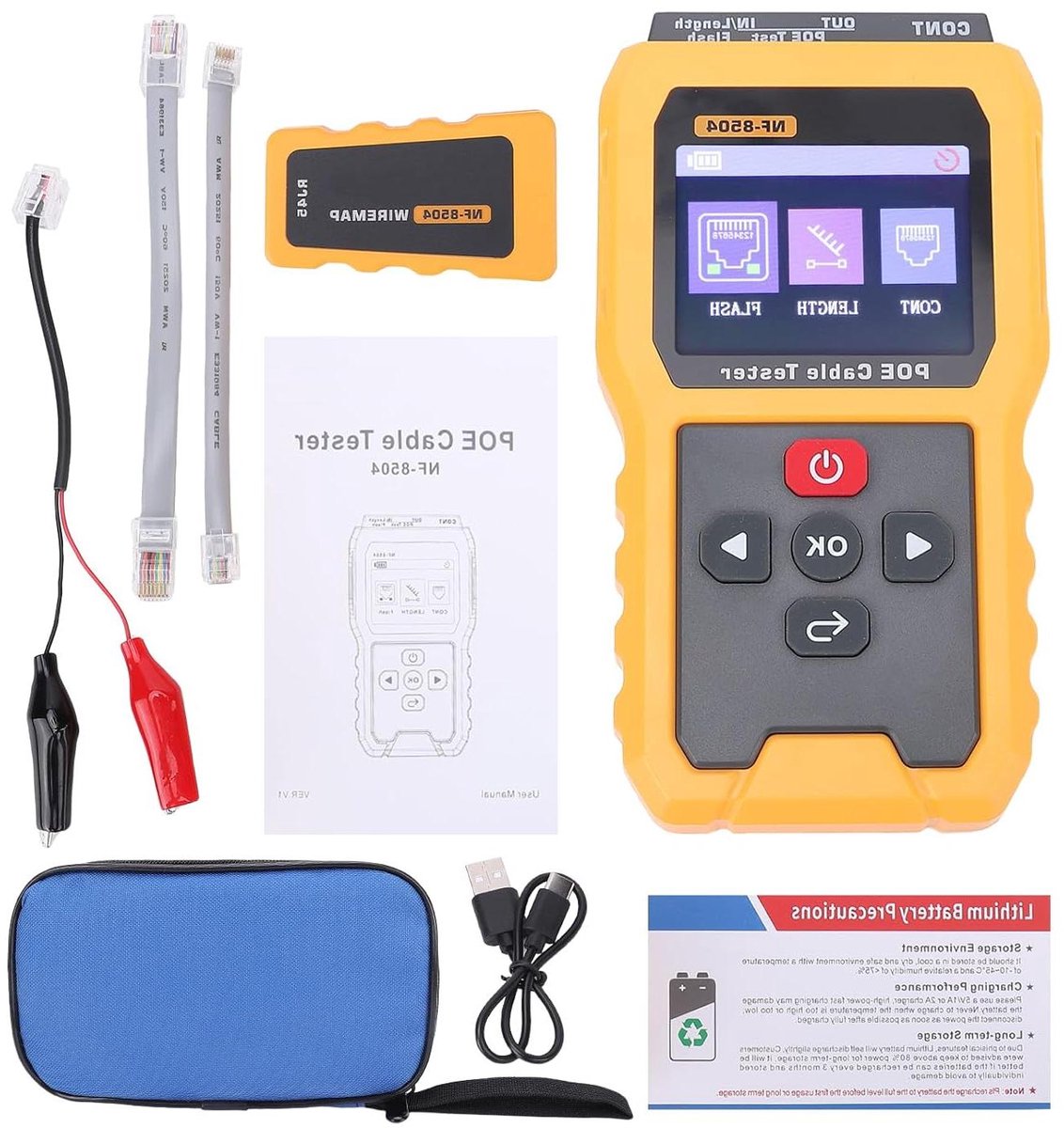 PoE Kabeltester - Netwerk Kabeltester - Netwerk Installatie - IEEE 802.3af/at/bt Ondersteuning - Tot 300 M - Zwart