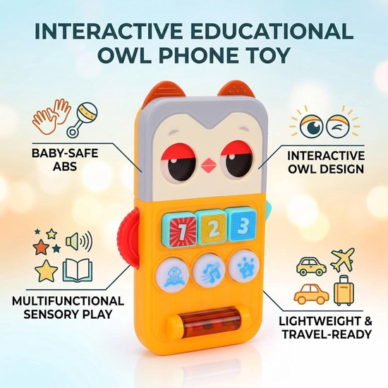 Babyspeelgoed Uil - Interactief Speelgoed - Baby Ontwikkeling - Licht en Geluid - 21 x 15 cm - Multicolor — afbeelding 2