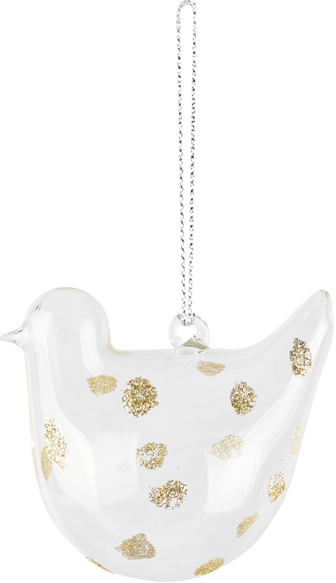 Dekoratief | Hanger vogeltje m/stippen, transparant/goud, glas, 7x5x7cm | A265980