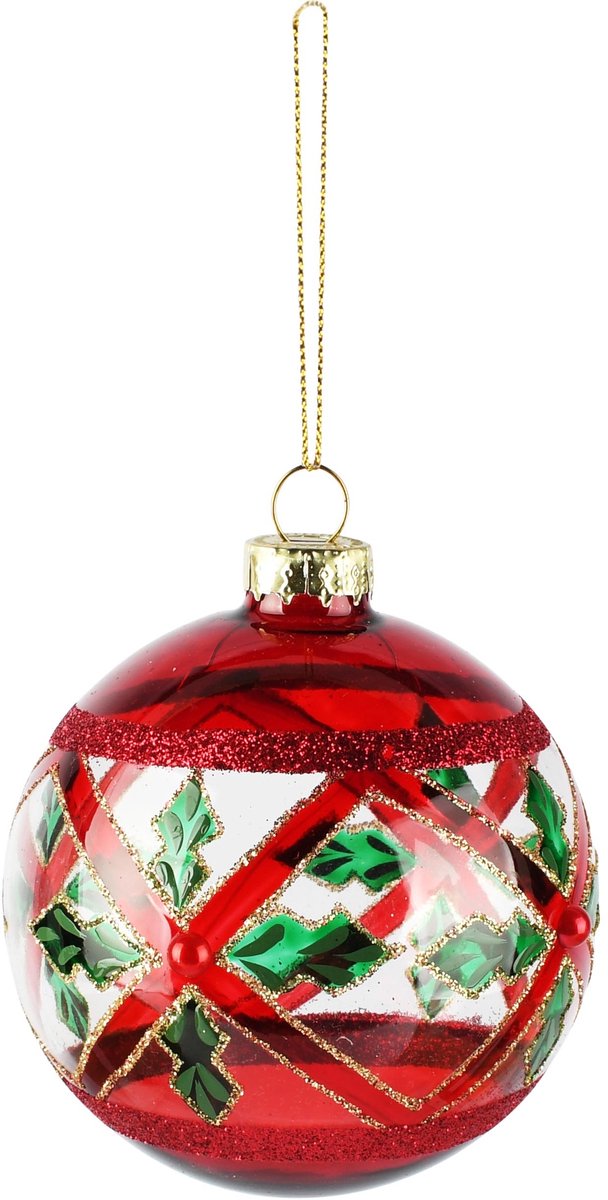 Dekoratief | Hanger bal, rood/groen, glas, 8x8x8cm | A265985