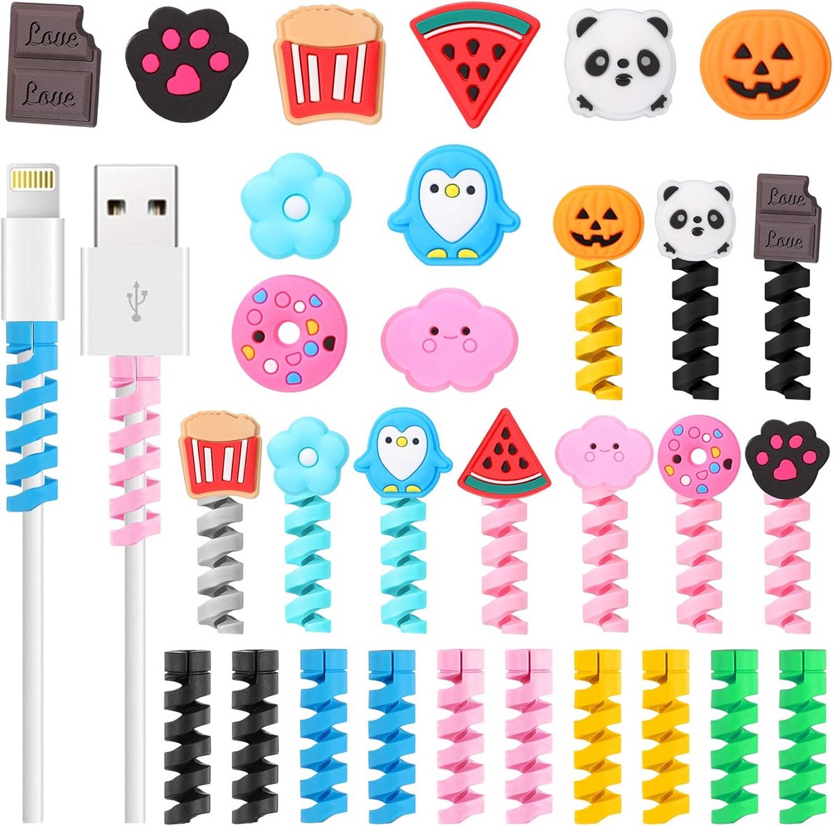 30 Stuks Oplaadkabel Beschermers Set voor USB Laders en Datakabels