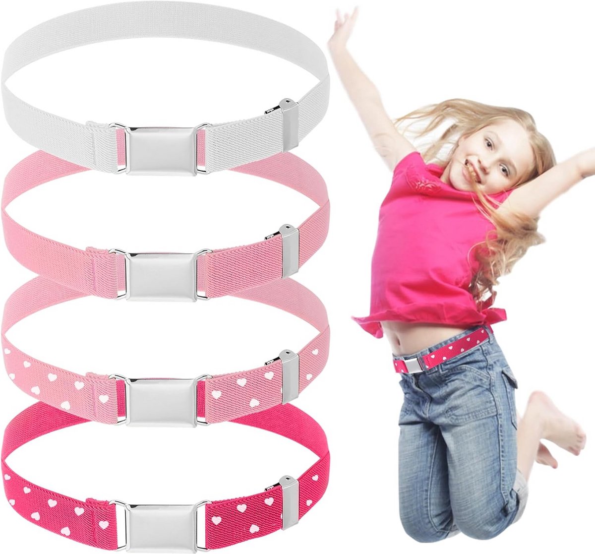 Set van 4 Elastische Kinderriemen met Magnetische Gesp, Verstelbaar