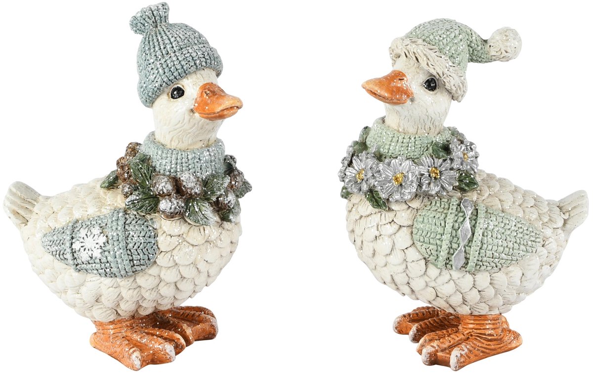 Dekoratief | Wintereend m/krans, groen/blauw, resina, 7x10x14cm, set van 2 stuks | A265286