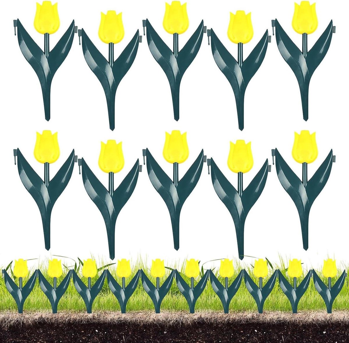 Tuinborder Hekjes - Tuinafscheiding Bloembed - Tuinranden Creëren - Flexibele Grasranden - 10 Stuks - Geel