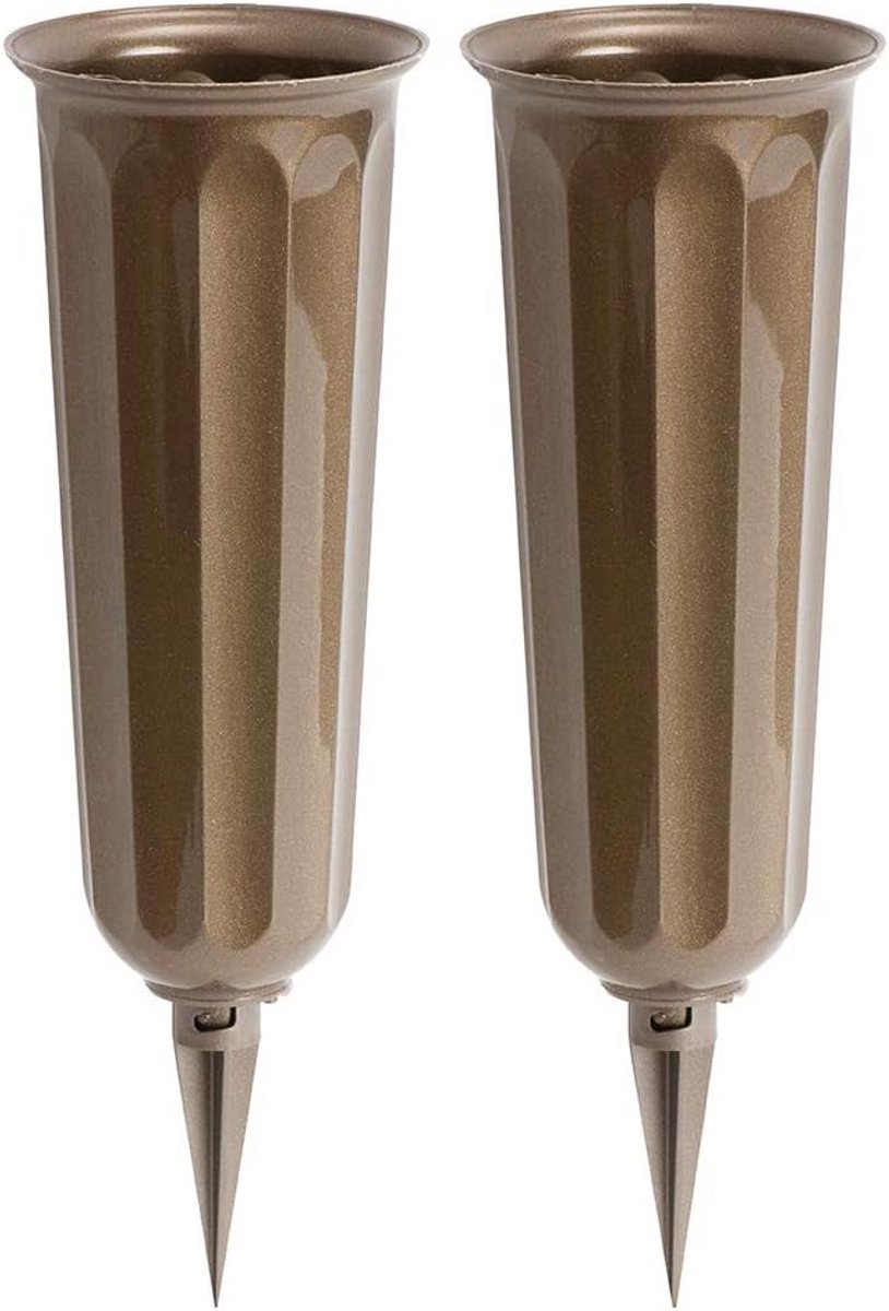 Brons Kleurige Grafvaas 28x17x17 cm 2 Stuks