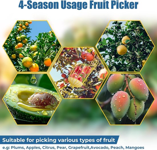 Fruitplukker met telescoopsteel 10FT voor eenvoudig plukken van fruit — afbeelding 4