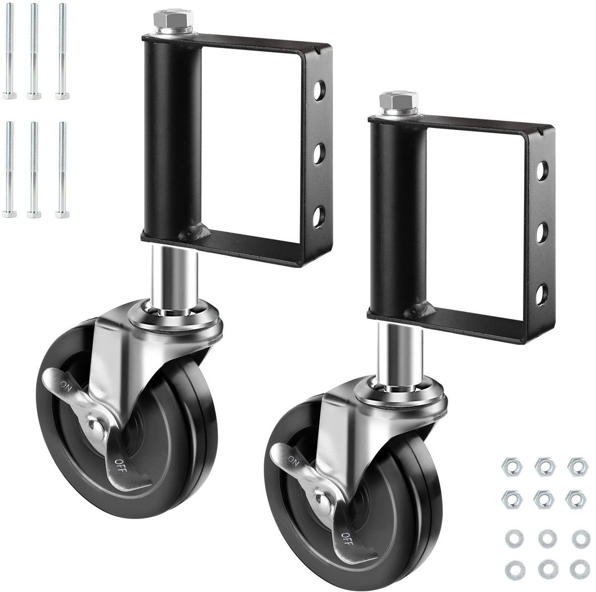 MTTproducts- Poortwielen 100mm - Zware Rubber Wielen - Schokabsorberende Rollen - Universele Beugel - 125 kg Draagvermogen - 2 Stuks - Deurenwielen