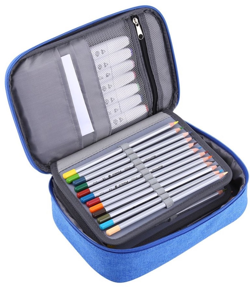 MTTproducts- Pennenetui Grote Capaciteit - 72 Vakken - Opvouwbaar - Duurzaam - Organizer - 24 x 18 x 6,5 cm - Handgreep - Etui