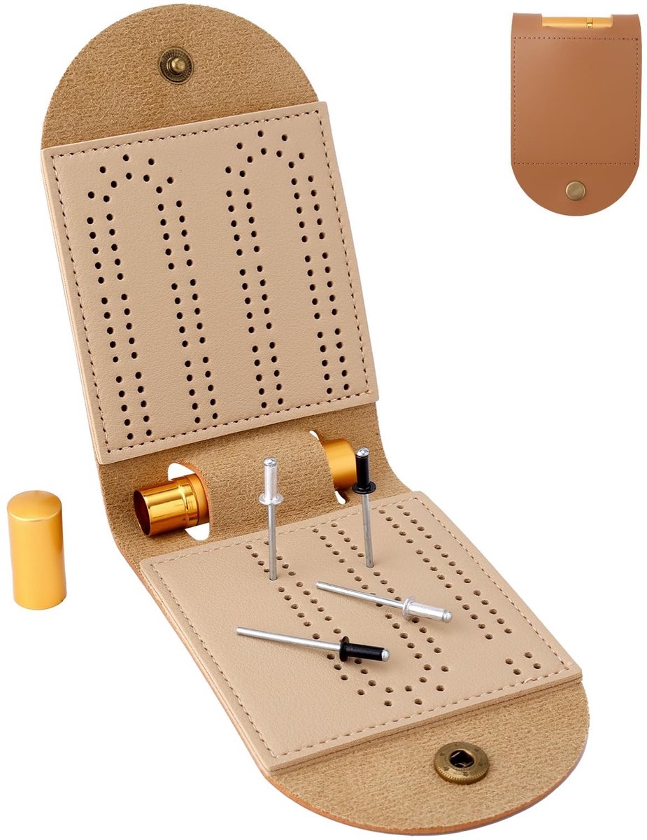 MTTproducts- Cribbage Bordspel Opvouwbaar - Draagbaar Bordspel - PU Materiaal - 4 Metalen Pinnen - 1 Opbergvak - Ideaal voor Familie en Vrienden