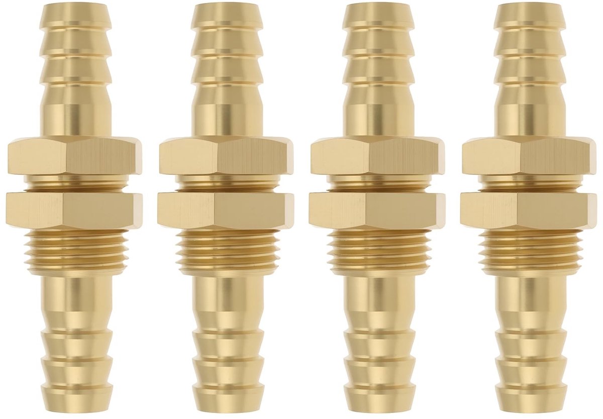 Cosensi- Slangconnector 8mm - Messing Fitting - Dual Connector - Voor Brandstof/Water/Lucht - 4 Stuks - Corrosiebestendig - Pijpconnector