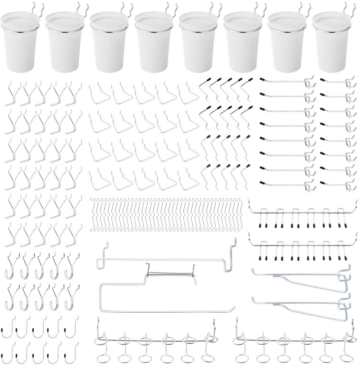 Cosensi- Pegboard Haken 170 Stuks - Pegboard Accessoires - Haaksloten - Opbergmanden - Schokbestendig - Roestvrij Staal - Opbergset