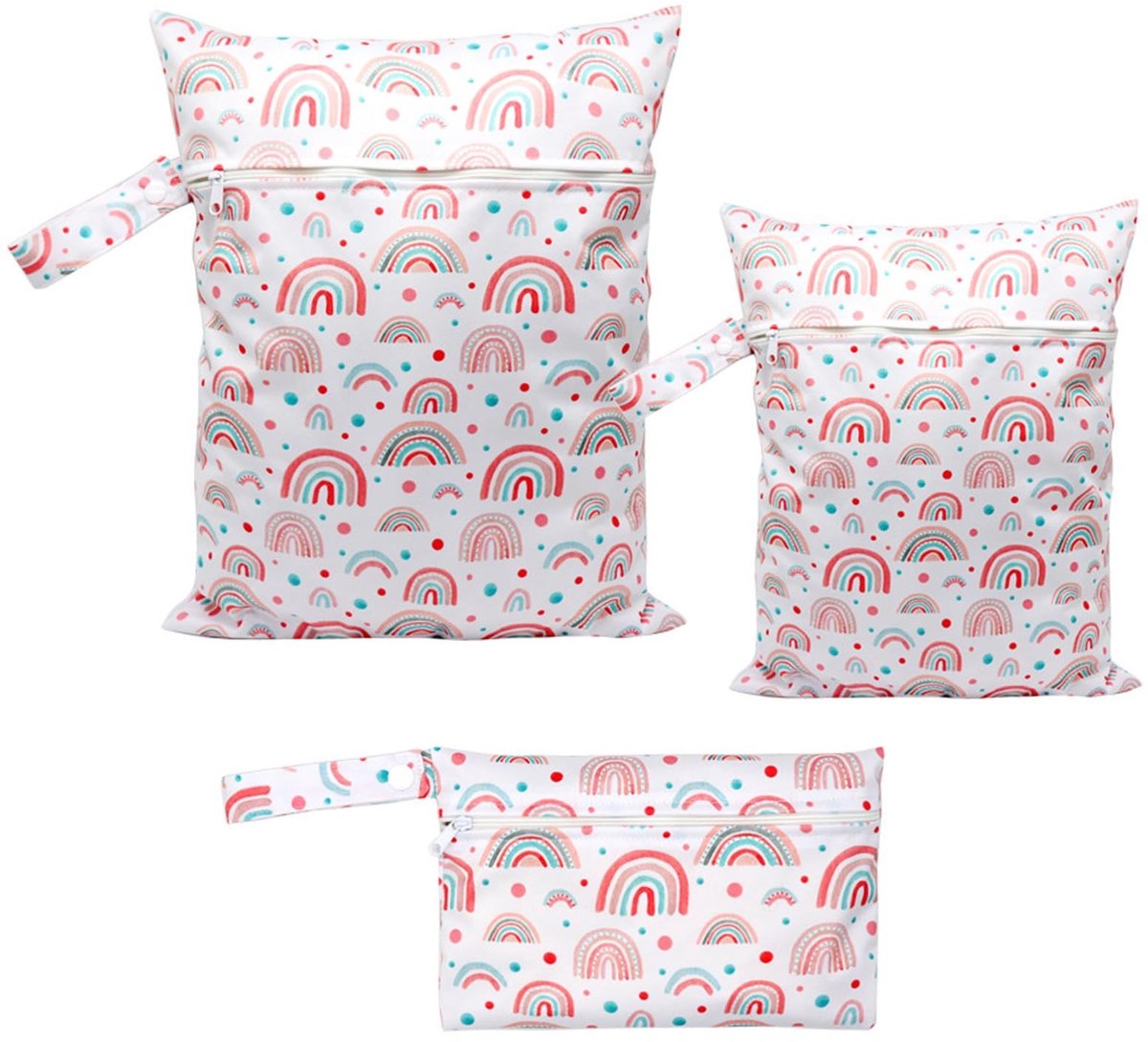 Cosensi- Regenboog Wetbag Set van 3 - Waterdichte Luiertas - Herbruikbare Natte Zak - Praktische Draaggreep - Ideaal voor Zwemspullen - Vrolijk Design