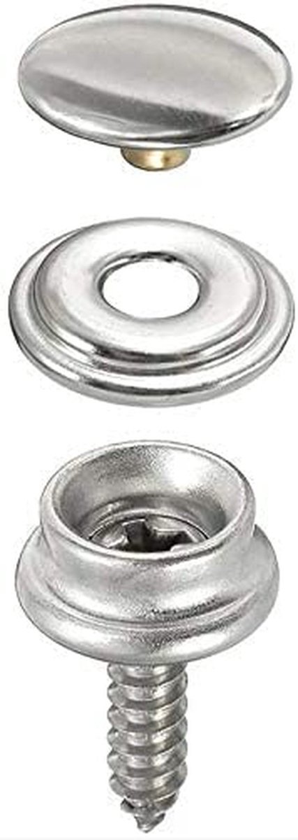 Cosensi- Drukknop 20 Stuks - Roestvrij Staal - 3-Delige Set - Schroefknop - Schroefdraadlengte 10/15 mm - Ideaal voor Boot/Auto
