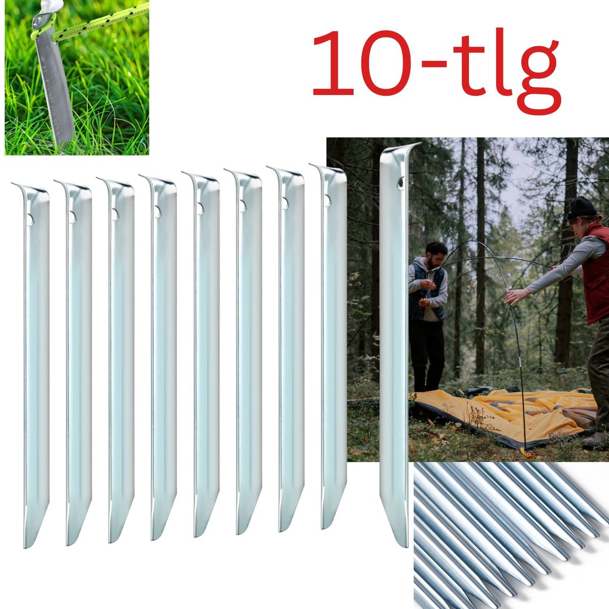 FAMEX Tentharingen Grondankers van Staal 10 Stuks, Robuuste Bodemankers voor Tenten, Partytenten, Zonnedoeken, Camping & Outdoor