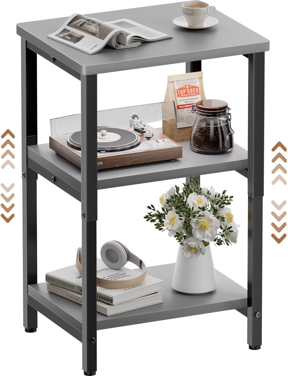 Houten Bijzettafel met Verstelbare Plank - Compact Nachtkastje of Salontafel voor Woonkamer en Slaapkamer
