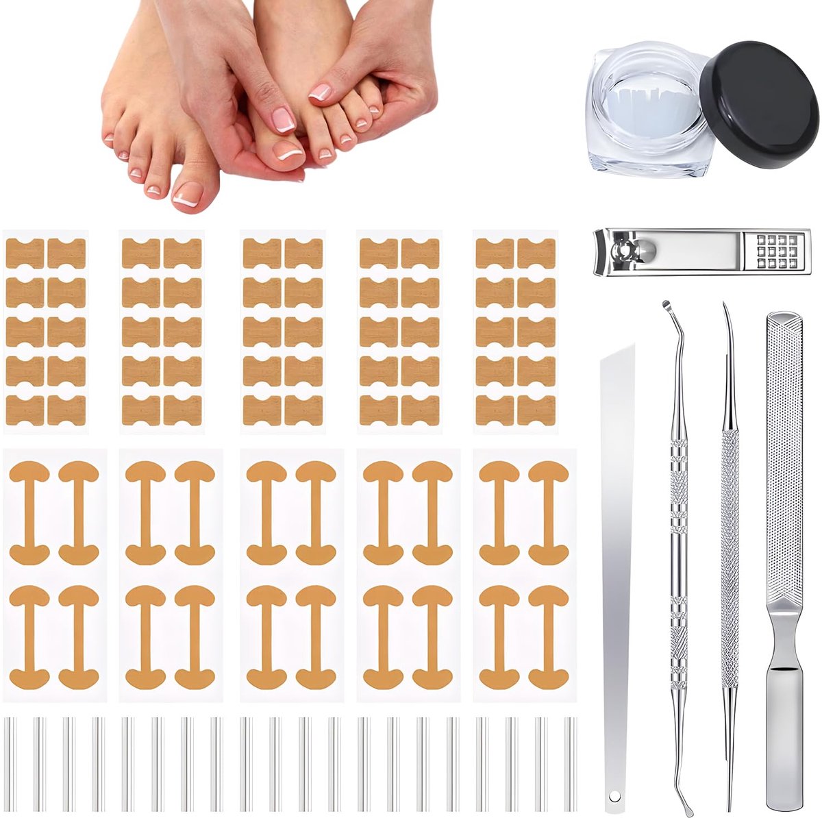 Set voor het Corrigeren van Ingegroeide Teennagels met Correctiestrips, Professionele Pedicureset voor Ingegroeide Teennagels, Pijnloze vijl- en Lifttools, Pedicuretool voor Ingegroeide Nagels voor Dames en Heren