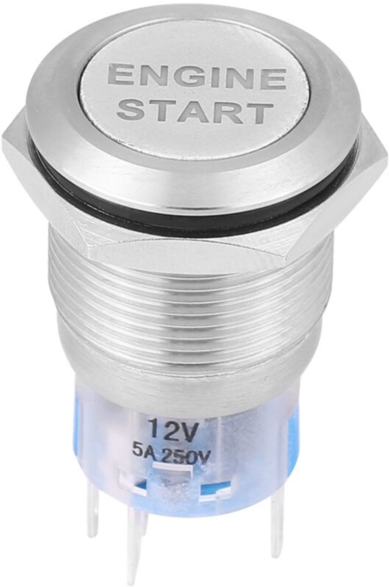 Motorstartknop, 12V 19mm waterdichte auto-ontstekingsschakelaar (zilver)