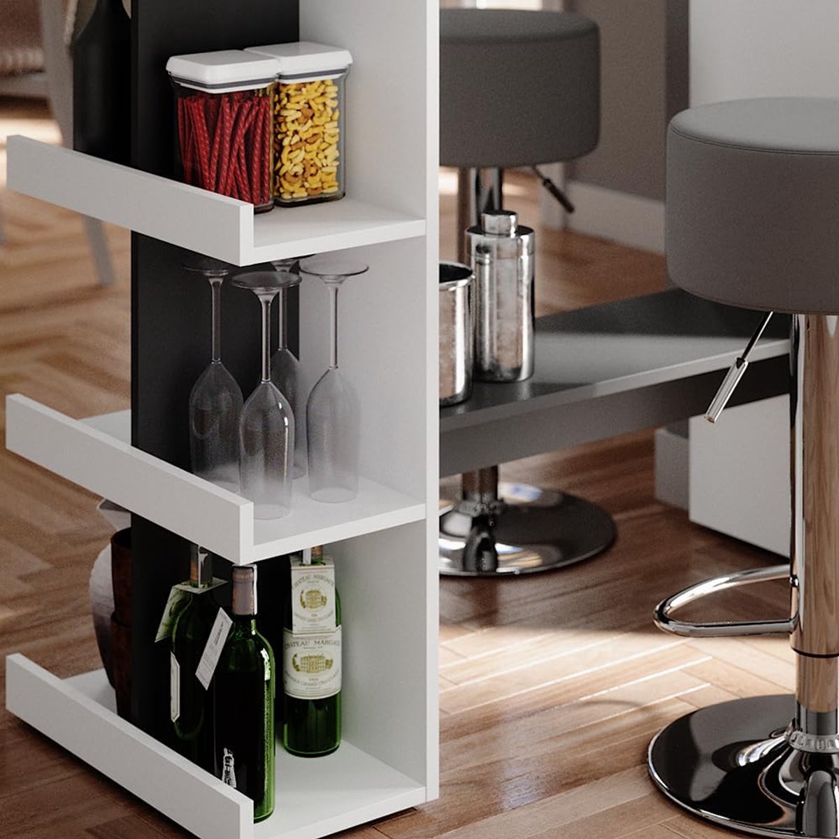 Nordic Loft Bartafelset met 2 Barkrukken 108 x 50 x 103 cm – Wit