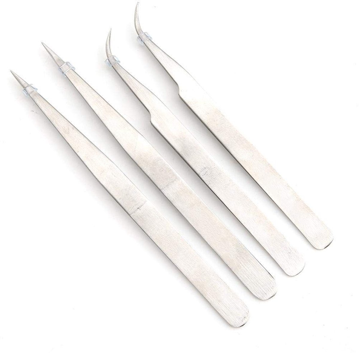 Dailygoods - Dailygoody - Professionele Antistatische Pincetten Set - 4 Stuks van RVS - Gebogen en Rechte Tips - Precisie Pincetten voor Hobby - Ideaal voor M