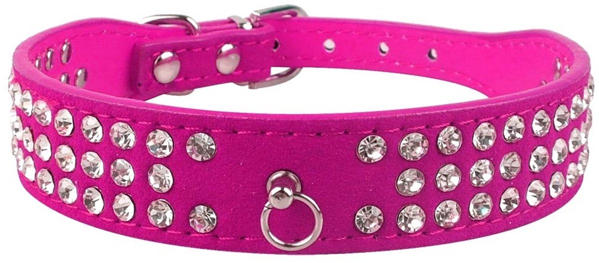 Dailygoods - Dailygoody - Fancy suède leer kraag - Bling strass kristal - Elegante uitstraling - Roze - Schattig voor honden en katten - Perfect voor stijlbewuste