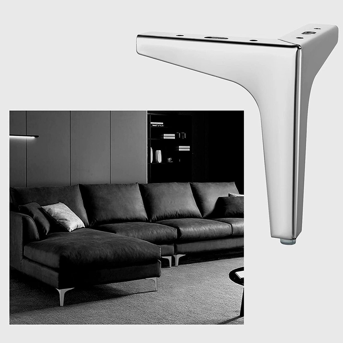 FloraGrace Bankpoten - Meubelpootjes Met Metalen Driepoot Ontwerp, Tafelpoten Voor Bank En Kast, Anti-Slip, Hoge Draagkracht 800 kg, Eenvoudige Installatie, Metaal, Zilver, 15 cm