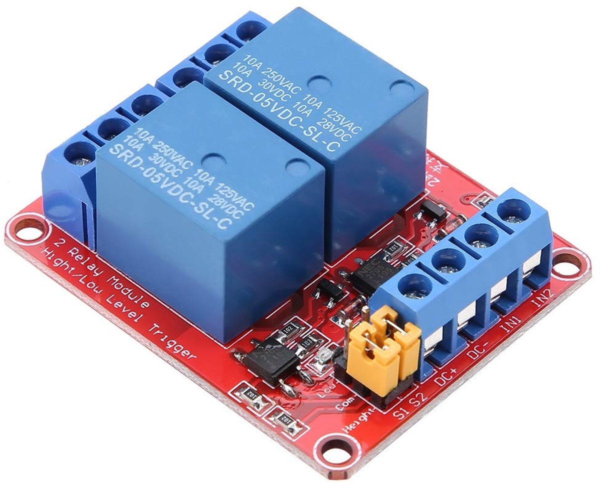 Dailygoods - Dailygoody - 2 Kanaals Relais Module - 5V 12V 24V - Besturingskaart met Optocoupler - 50x41x18.5mm - Hoge en Lage Niveau Trigger - Geschikt voor Autom