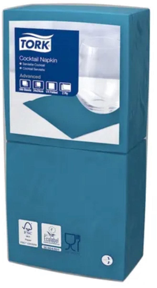 Tork 477839 cocktailservet advanced blauwgroen 24x24 cm 2-laags 2400 stuks (477839)