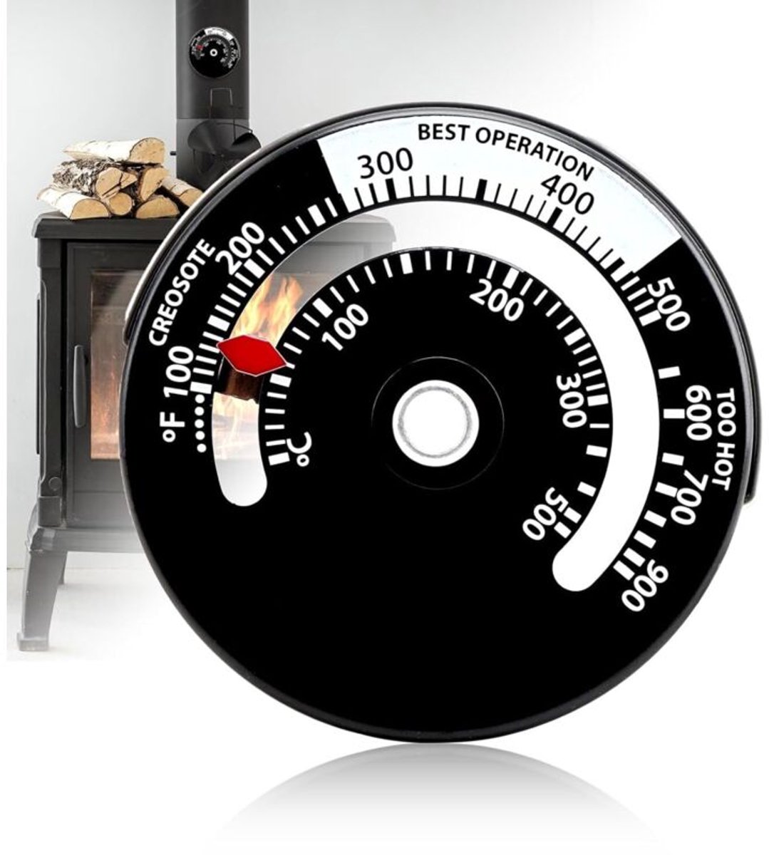 Magnetische thermometer Geschikt voor kachels en open haarden, wit