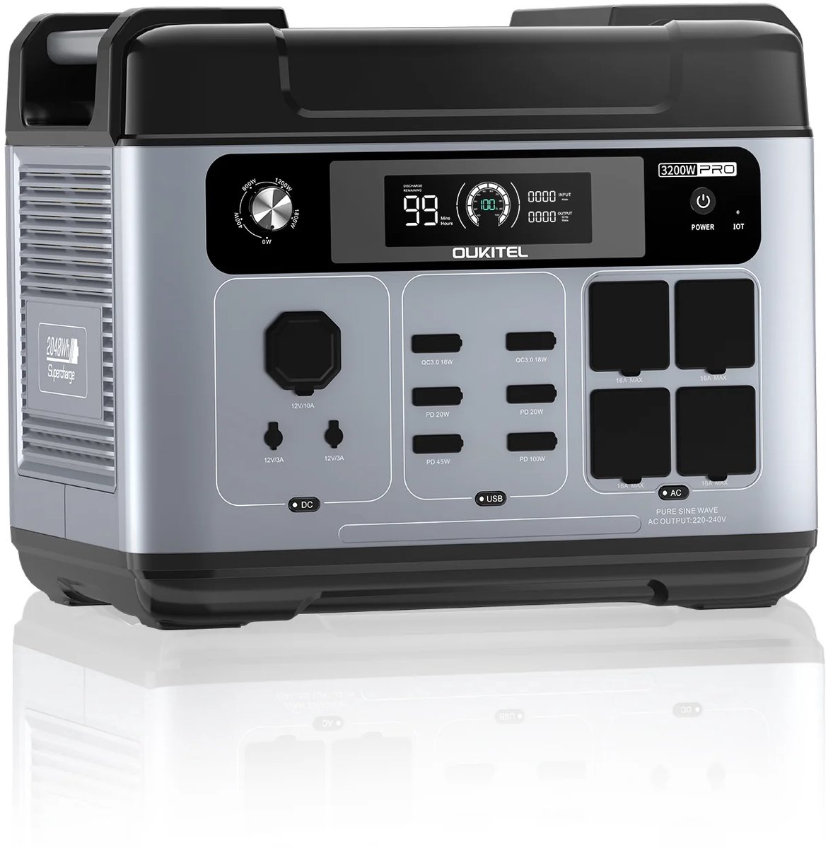 Oukitel P2001Eplus Draagbare Powerstation – 2048Wh - LiFePO4 - 2400W - 4 AC Poorten - UPS Functie - Camping En Noodstroom – 399*286*320mm – 22kg – Grijs