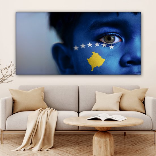 Drapeau du Kosovo sur toile 2cm 160x80 cm - Tirage photo sur toile (Décoration murale salon / chambre)