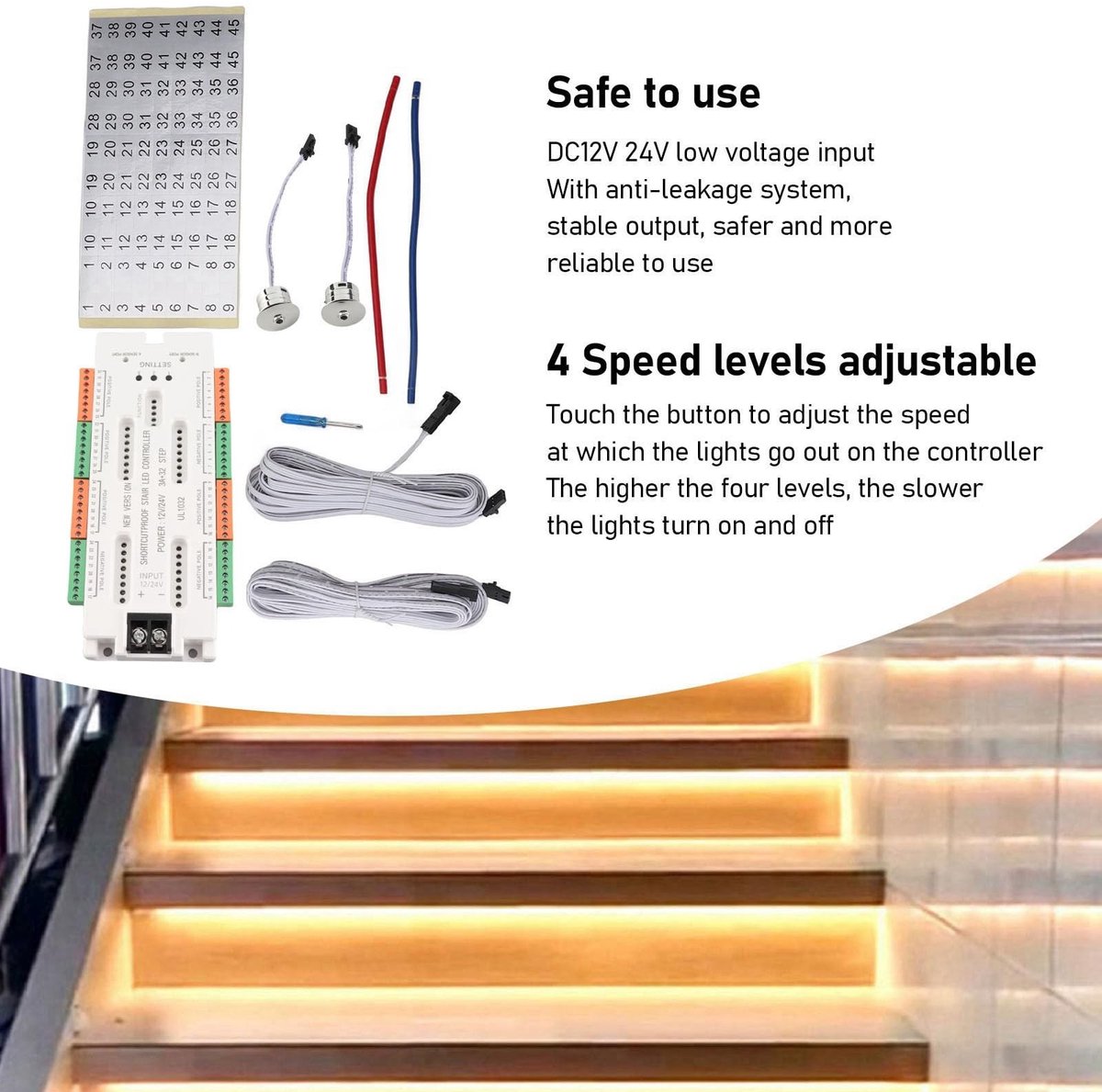 Dailygoods - Dailygoody - Intelligente led-bewegingssensor - Traplichtregelaar - 32-kanaals automatische led-trapverlichting - Verstelbare snelheid - Veilig gebrui...