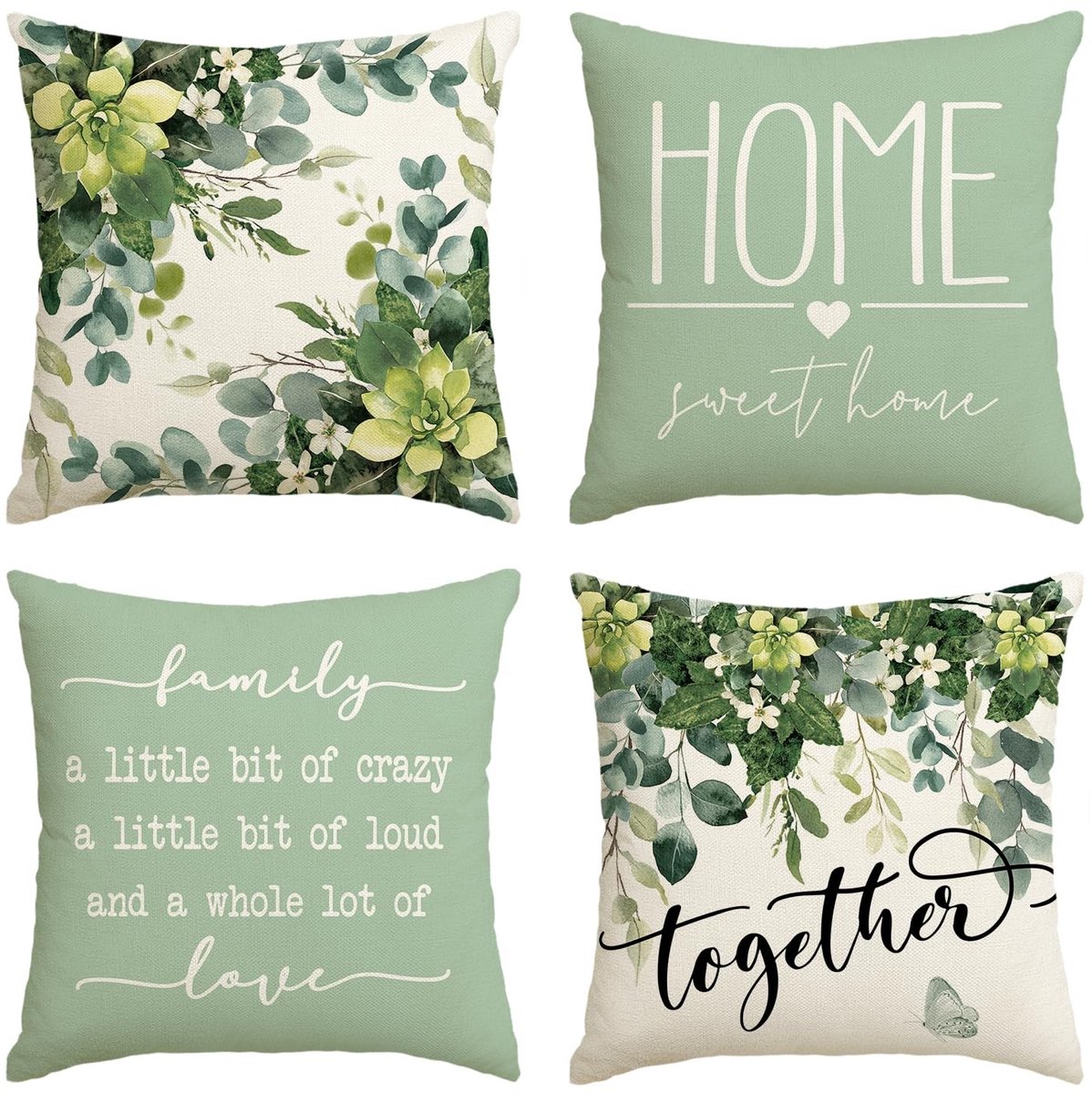 SnelShoppen - Set van 4 Decoratieve Kussenslopen 45x45 cm Eucalyptus Bladeren voor Lente en Zomer, Ideaal voor Thuis, Tuin en Feest