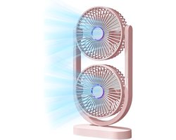 Ventilator - Tafelventilator - Fan - Bureauventilator - Stille ventilator met dubbele kop - Kantelbaar en oplaadbaar - Geluidsarme koeling - Mini-formaat - Geschikt voor thuis, kantoor en klaslokaal - roze