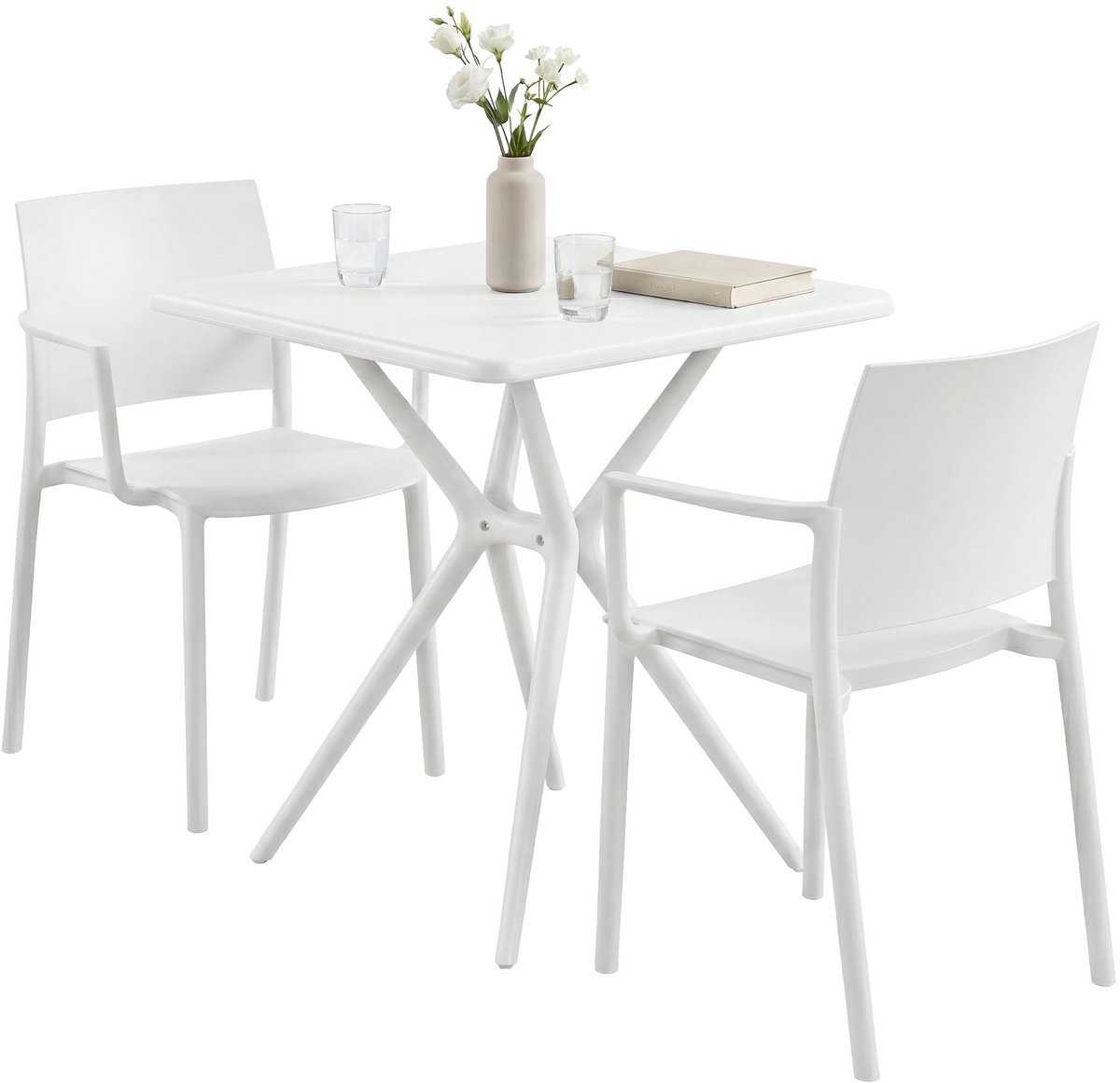 CLP Weerbestendige tuinmeubelset Pula, set met 2 stapelstoelen en bistrotafel wit