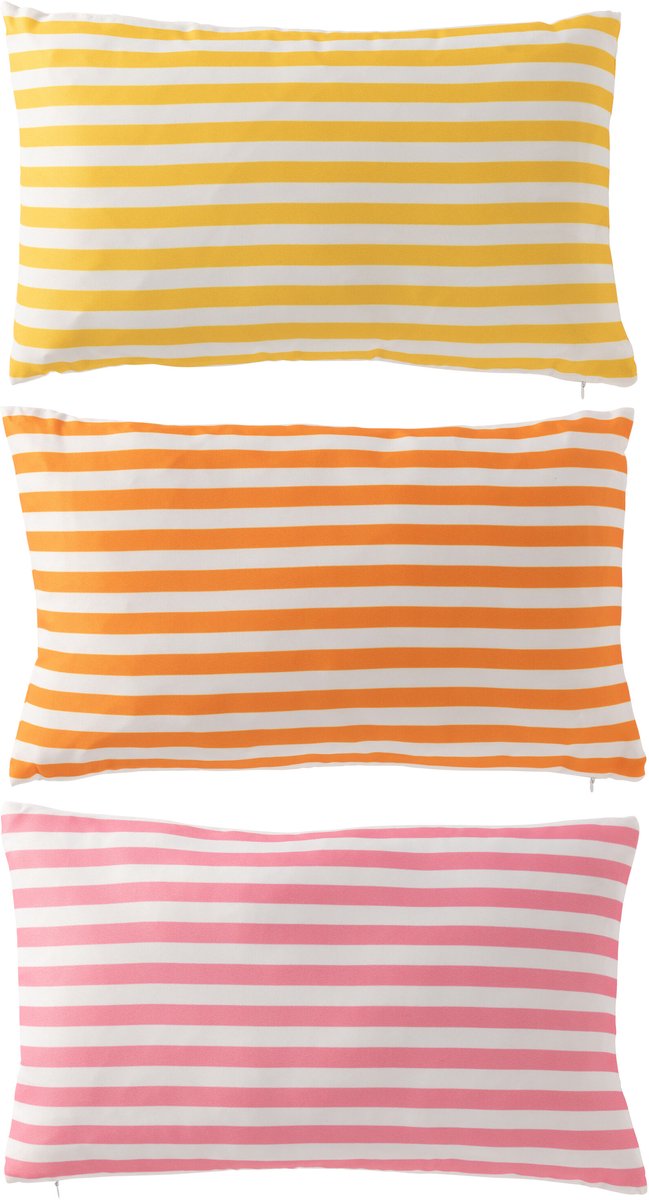 J-Line kussen Buiten Rechthoek Gestreept - polyester - mix - set van 3 Multi