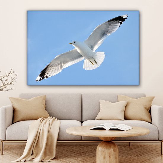 Gros plan d'une mouette en vol Toile 120x80 cm - Tirage photo sur toile (Décoration murale salon / chambre)