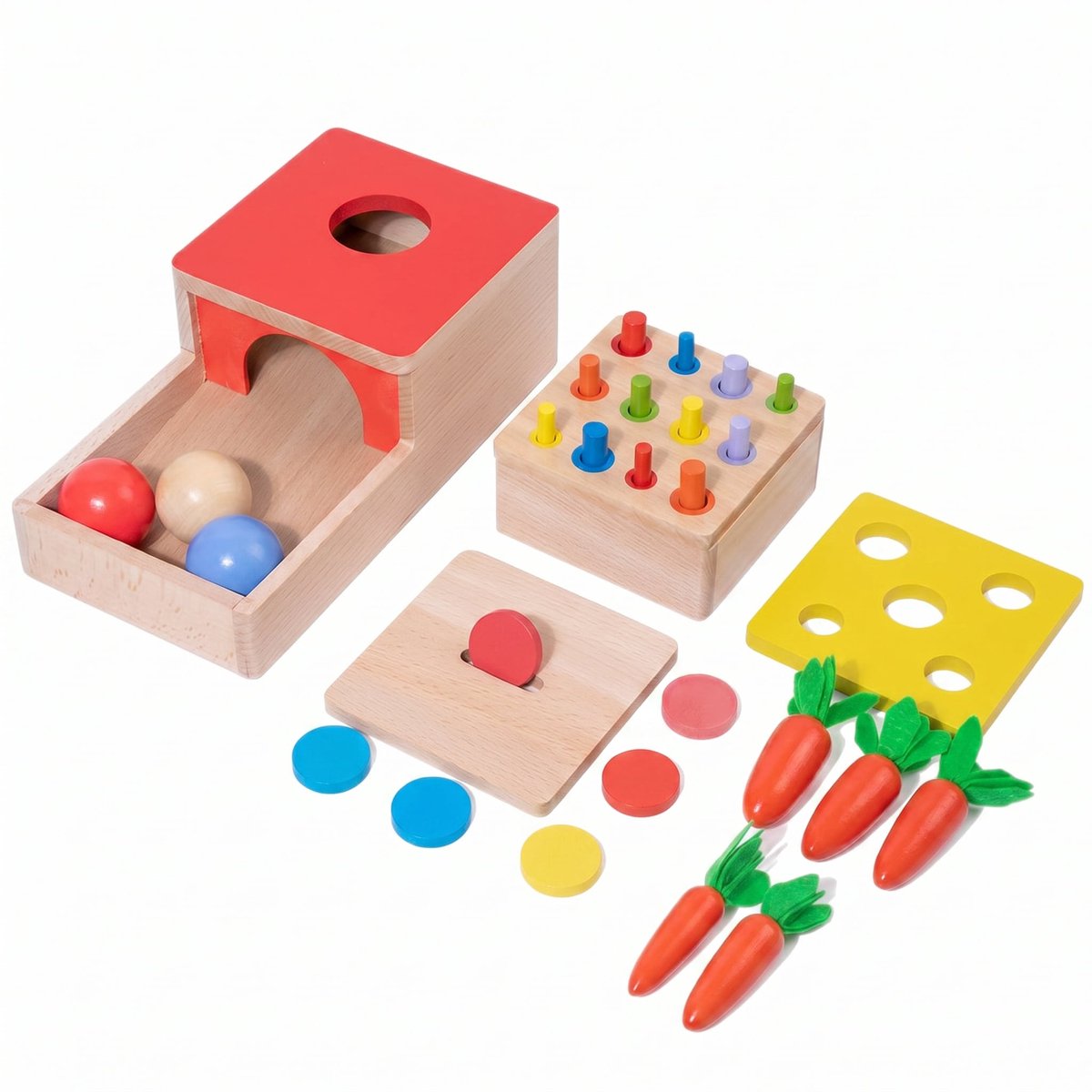 Montessori Vormen Stoof – Educatief Houten Speelgoed – Reisspeelgoed – 4-in-1 Sorteerspeelgoed – Activiteitenspeelgoed vanaf 1 Jaar