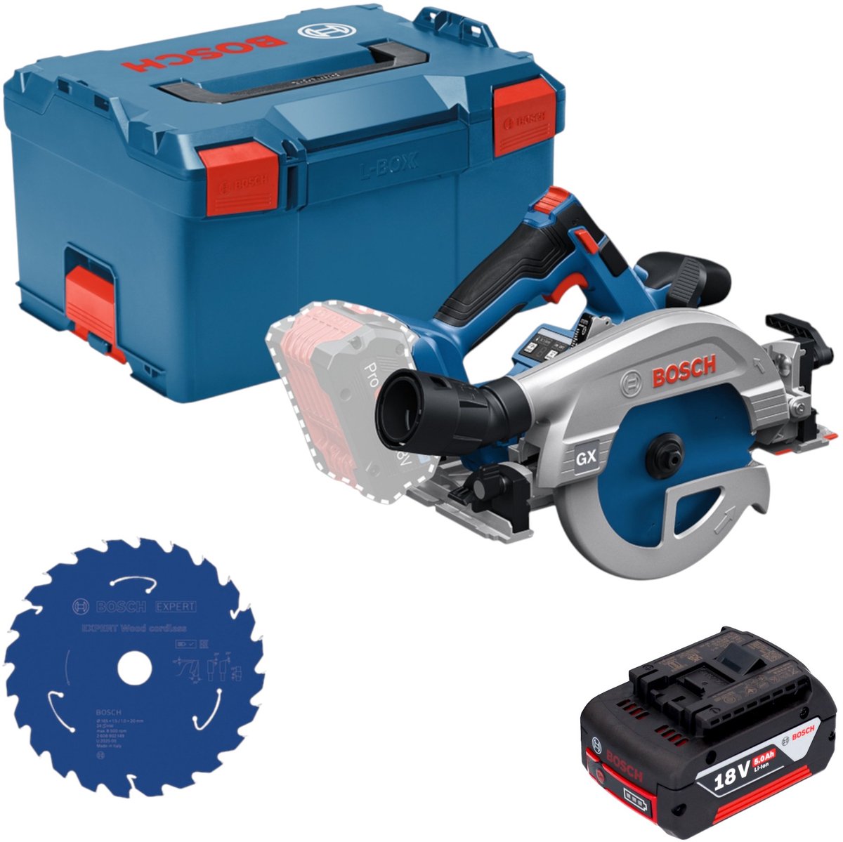Bosch GKS 18V-57-2 GX Professional accu-cirkelzaag 18 V 165 mm borstelloos + 1x accu 5,0 Ah + L-Boxx - zonder oplader