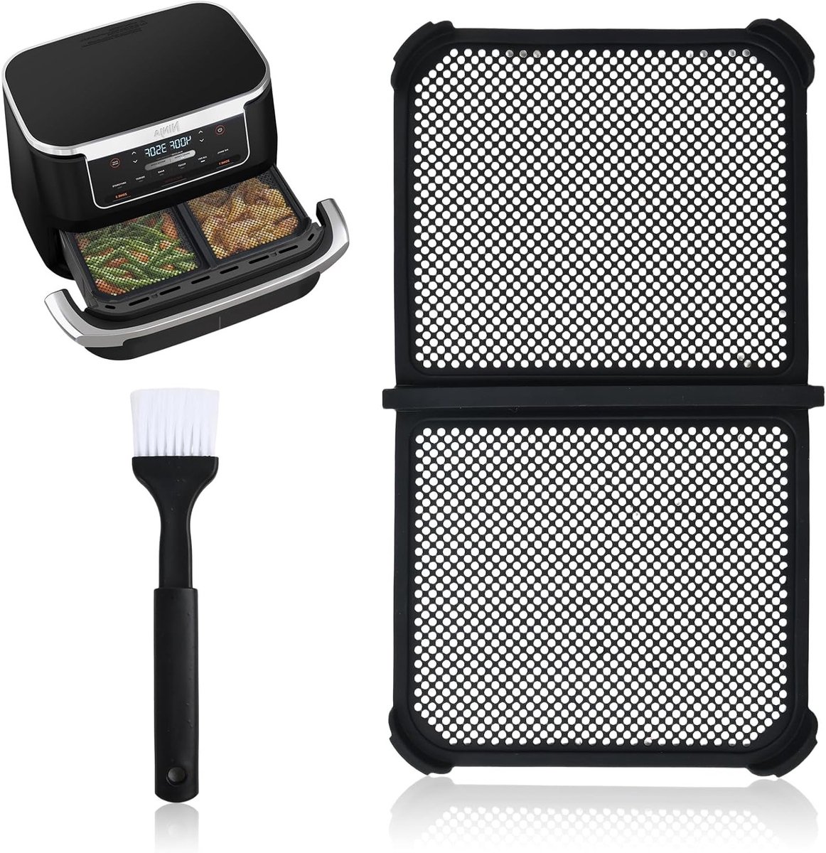 Set van 2 Siliconen Wafelplaten voor Airfryer, Herbruikbare Wafelvormen met Oliekwast, Ideaal voor Gezond Bakken en Koken