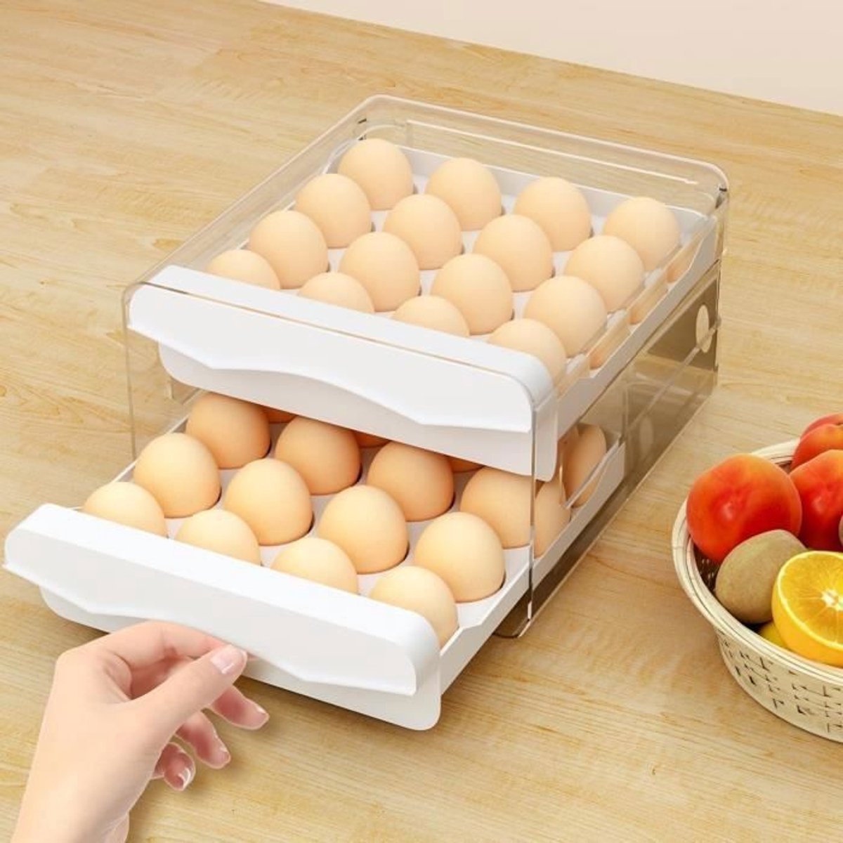 Opbergrek Geschikt voor 32 dozen/eierdozen met transparante plastic schappen